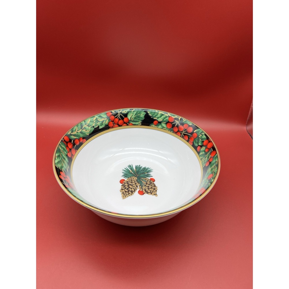 Fitz & Floyd Holiday Pine Salad / Vegetable Serving Bowl 9 1/4" Unused w/Sticker
